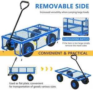 Carretilla de Jardín de Hierro Fundido de Alta Resistencia, Carro Plegable Neumático de 3.50-4 con Plataforma de Cuatro Ruedas y Malla para Herramientas, OEM, Carga de 250 kg - Product Image 5