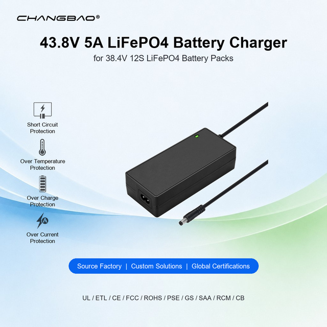 GaN Technology 36V 38.4V 5A Lipo Li-ion Battery Pack Charger for Ebike Motorcycle Scooter 43.8V Lifepo4 Lithium Battery Charger