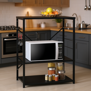 Mueble para Microondas de Madera Sintética Negra, 23.6x15.6x31.3 Pulgadas, 3 Estantes, Almacenamiento de Cocina, Independiente - Product Image 2