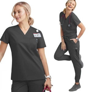 Women's Purple <b>Scrub</b> <b>Set</b> V-Neck Short Sleeve Moisture Wicking Hospital Uniform Split <b>Set</b> for Nurses and Medical Staff - Product Image 2