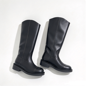 Bottes hautes pour femmes à bout rond en daim, bottes d'hiver en cuir verni brillant, bottines d'hiver pour femmes en fourrure - Product Image 4