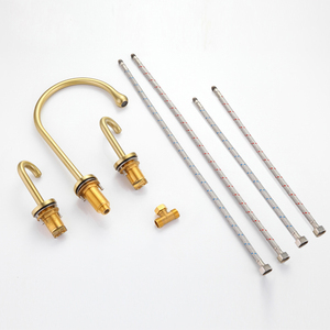 Robinet de lavabo moderne à double poignée en laiton brossé doré, 3 trous, à poser sur le comptoir, <span class=keywords><strong>prix</strong></span> usine - Product Image 4