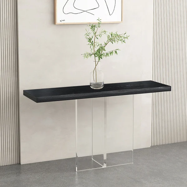 Modern Design Narrow Console Table for Entryway Dining Bedroom Wood Top  Acrylic Pedestal Home Furniture