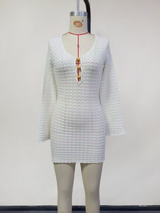 STOCK Mini robe tricotée à manches longues pour femmes Robe en crochet Maillot <span class=keywords><strong>de</strong></span> bain Cover Ups Tunique <span class=keywords><strong>de</strong></span> <span class=keywords><strong>plage</strong></span> <span class=keywords><strong>Caftan</strong></span> - Product Image 3