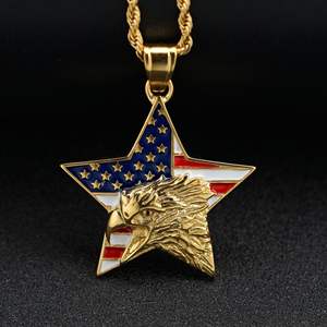 Ornamento HIPHOP Hip Hop in stile 316 in acciaio inossidabile <span class=keywords><strong>con</strong></span> vernice <span class=keywords><strong>con</strong></span> strass ciondolo bandiera aquila americana - Product Image 4