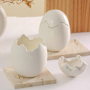 Q29 Portacandele in Ceramica <span class=keywords><strong>a</strong></span> Forma di Guscio d'Uovo Creativo, Personalizzazione LOGO, Barattolo per Candele Profumate, Regalo di Alto Valore, Decorazione per Casa e Matrimonio - Product Image 3