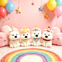 Peluche chien blanc Kawaii avec chapeau d'anniversaire, chiot en peluche doux et moelleux, cadeau réconfortant, vente en gros, usine personnalisée