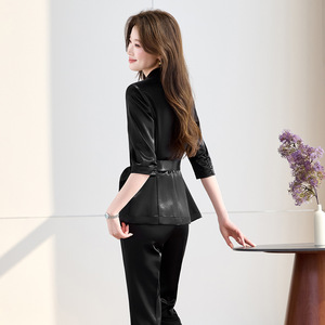 Women's Satin Suit Set Three Quarter Sleeve Breathable Office Lady Workwear Daily Commute Professional Attire - Product Image 4