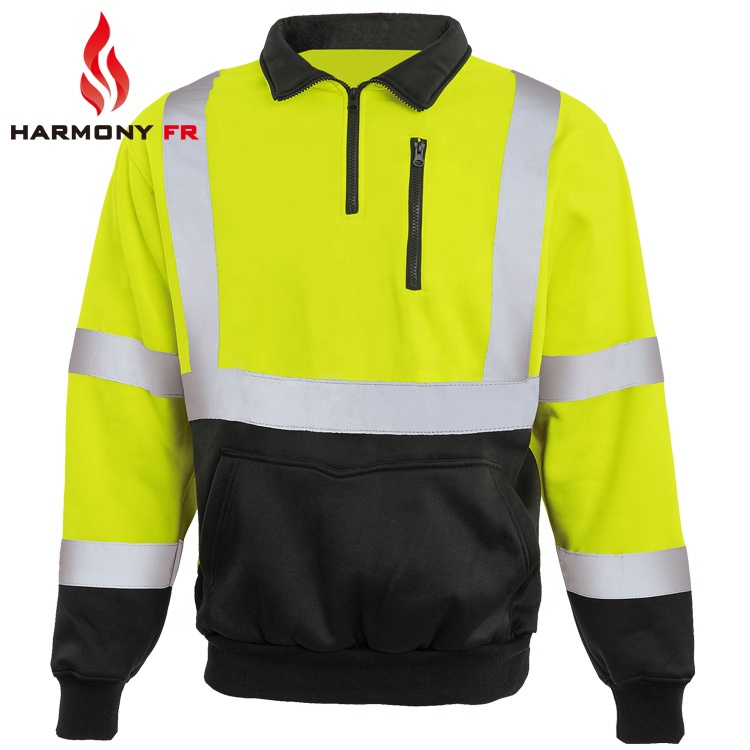 Модный хлопок EN20471, 1/4 молния FR Hi Viz, Свитшот со светоотражающей лентой
