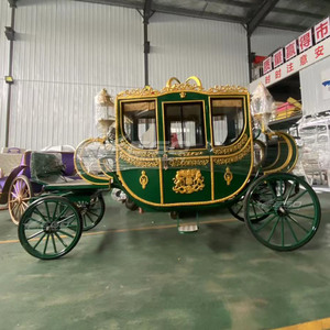 Charrette royale de luxe verte et dorée pour mariage, chariot tiré par des chevaux, et calèches royales à vendre - Product Image 4