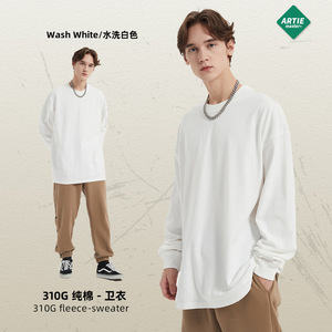 Artie เสื้อยืดผู้ชายรุ่น310g, เสื้อยืดแขนยาวย้อนยุคฟอกสีทรงหลวมทันสมัยสีทึบ - Product Image 1