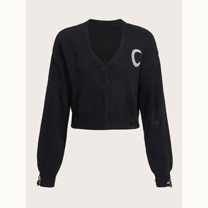 Cardigan invernale da donna personalizzato maglione lavorato a <span class=keywords><strong>maglia</strong></span> in poliestere 100% di alta qualità <span class=keywords><strong>con</strong></span> decorazioni lunari abbigliamento Casual dal Design corto nuovo - Product Image 1