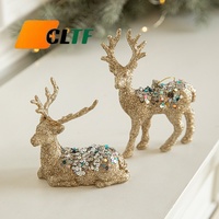 Figurine de renne de Noël en sequins scintillants or champagne, légère, assise ou debout, pour décoration de scène