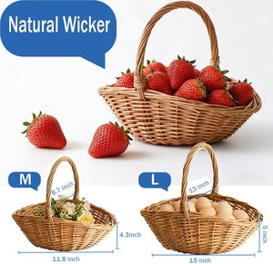 Cestas de mimbre ovaladas para flores, frutas, regalos para bebés, cestas de regalo tejidas con asa - Product Image 2