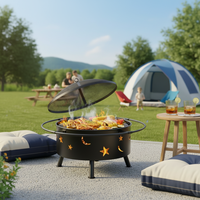 Brasero d'extérieur 2-en-1 à bois avec découpes lune et étoiles, chauffage de terrasse et barbecue portable avec écran anti-étincelles
