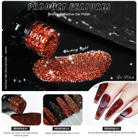 Vernis à ongles gel disco réfléchissant à paillettes rouges et brunes de Noël Deroi, gel UV sans HEMA, sans TPO