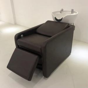 Black Leather Shampoo Chair With Sink Footrest Shampoo Chairs Set Hair Salon Furniture - Product Image 1