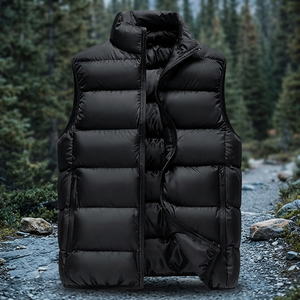 Mens <b>Black</b> Breathable Zipper Puffer <b>Vest</b> Quilted Down Lightweight Warm Sleeveless Outerwear Winter Casual Outdoor Wear - Product Image 4