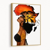 Wanita Afrika Peta Afrika Safari Cetakan Dinding Berbingkai Emas Seni Dinding Premium Untuk Hunian Mewah