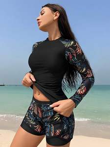 ชุดว่า<span class=keywords><strong>ย</strong></span><span class=keywords><strong>น้ำ</strong></span>สตรีชุดแทนกินี่ 2 ชิ้นพิมพ์ลายแขนยาวแห้งเร็วชุดว่า<span class=keywords><strong>ย</strong></span><span class=keywords><strong>น้ำ</strong></span>ระบายอากาศสำหรับเล่นเซิร์ฟชุดชา<span class=keywords><strong>ย</strong></span>หาด - Product Image 4