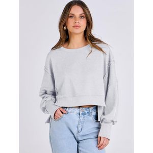 FOXA Women's Cropped Sweatshirt Oversized Crewneck Long Sleeve Lace Detail Drop Shoulder Loose Pullover Spring <b>Winter</b> <b>Top</b> - Product Image 2