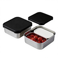 Boîte à lunch carrée en acier inoxydable 304 épaissie, hermétique, avec couvercle en silicone, compatible micro-ondes, à compartiment unique