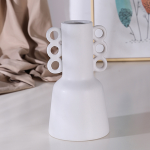 モダンなラインシリンダー装飾花瓶ポット白い背の高い北欧セラミック花瓶デスクトップ装飾用 - Product Image 5