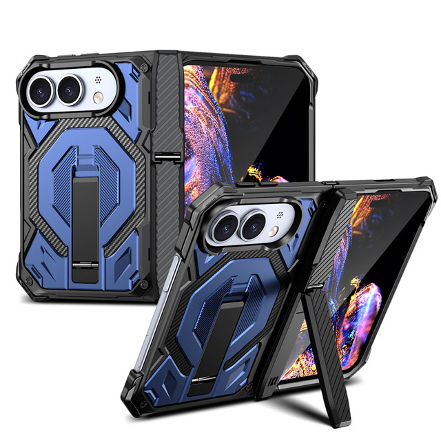 Matte Skin Feel Magnetic Foldable Phone Case Hidden Dual Stand Full-Coverage Hinge Drop Protection Tempered Glass for iPhone Duo