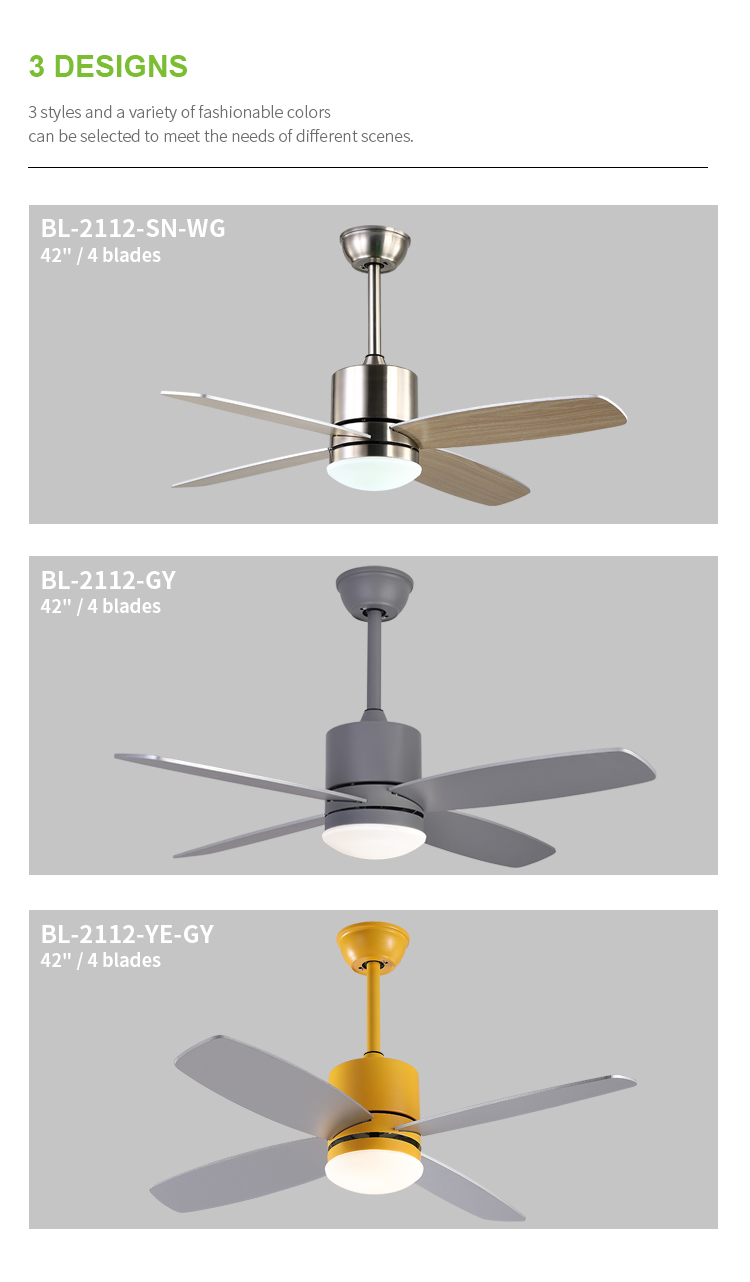 Breeze.Lux High brightness 42 inch Metal Lamp Body Grey Fan Leaf natural wind ceiling Fan Light