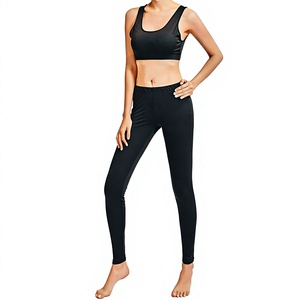 Ensemble de yoga noir 2 pièces : Crop top dos nageur à encolure dégagée et Legging taille haute longueur intégrale, sans couture, extensible dans les quatre sens, couleur unie, tenue de sport - Product Image 1