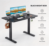 Bureau debout électrique avec crochet pour casque et crochet pour sac, réglable en hauteur, pour double moniteur, bureau à domicile