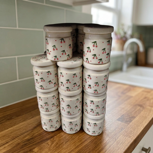 <b>Ceramic</b> Jar With <b>Lid</b> Cherry Pattern Vintage Style Durable Storage Container - Product Image 4