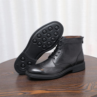 Sepatu bot pendek kasual pria, sepatu bot Ankle kulit sapi asli Retro, sepatu bot sepeda motor berjalan sol tebal elegan untuk pria