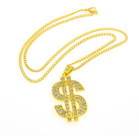 Collier chaîne cubaine en or massif, style hip-hop, avec pendentif signe dollar, vente en gros