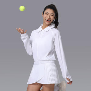 Hoge kwaliteit dames tennissportkleding, op maat gemaakte logo's, blanco workout fitness geplooide rokken en longsleeve tops, <span class=keywords><strong>2</strong></span>-delige tennissets - Product Image 4