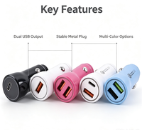 Cargador de Coche con Doble Puerto USB y Carga Rápida 3.0, 12V-24V, Universal, Mini Cargador para Encendedor de Cigarrillos, para Teléfono, Varios Colores