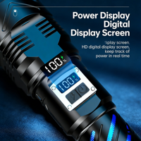 Lampe torche tactique rechargeable super lumineuse en alliage d'aluminium avec zoom et affichage numérique, portable pour usage extérieur (vente en gros)