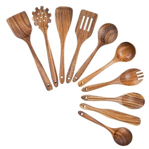 Juego de utensilios de cocina de madera de acacia, 11 piezas, herramientas de cocina resistentes al calor, kit de cucharas y espátulas para uso doméstico - Product Image 5