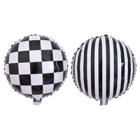 Ballon rond en aluminium à carreaux et rayures noir et blanc de 18 pouces, vente en gros, thème course pour décorations de mariage, anniversaire, KTV, bar, fête