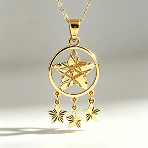 Collana con Pendente a Stella in Oro 18K da Donna PCX, Stile Arabia Saudita, Ciondolo Delicato con Nappa, Regalo di Fidanzamento, Gioielli Raffinati AU750 - Product Image 3