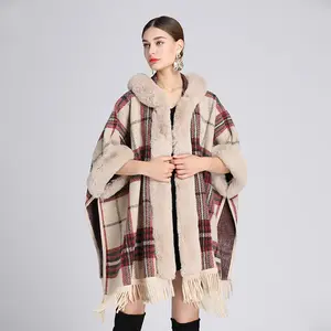 Luxe Vrouwen Winter Faux Fur Fleece Leer Mode Wollen Trui Poncho Sjaal Cape