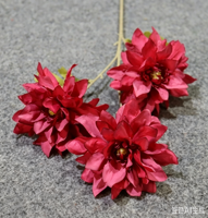 Bunga Dahlia Sutra Buatan Vintage 3 Kepala, Lukisan Minyak, Bunga Palsu, Dekorasi Pernikahan, Latar Belakang Pesta, Thanksgiving