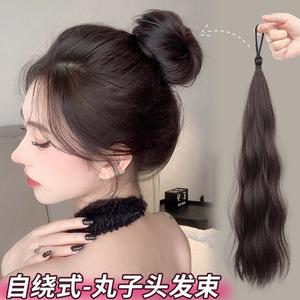 Wilderness Self-Tied Bun Hair <b>Tie</b> High Temperature Wire Fully Hand Woven Wig Ponytail For Miss Ancient Style Updo - Product Image 5