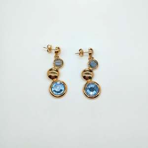 Women's Fashion Trendy Drop <b>Earrings</b> PVD Gold Plated 316L Stainless Steel Sustainable Resistant Blue <b>Crystal</b> <b>Studs</b> - Product Image 1
