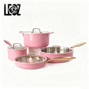 8Pcs 304 Thép Không Gỉ <span class=keywords><strong>Cookware</strong></span> <span class=keywords><strong>Set</strong></span> Màu Hồng Không Dính Nước Sốt Pan Với Vàng Xử Lý Thân Thiện Với Môi Hàn Quốc Thiết Kế Cho Nhà Sử Dụng - Product Image 1