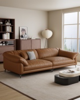 Canapé trois places en cuir véritable Mufang, design nordique moderne et minimaliste de haute qualité pour appartement et villa