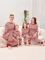 Set Pakaian Natal Eropa Amerika Motif Kotak-kotak Satin Bernapas untuk Orang Tua dan Anak dengan Pinggang Elastis, Laris untuk Pakaian Rumah Musim Dingin
