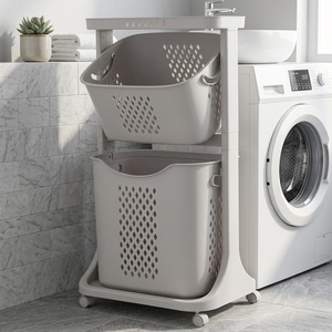 Panier de rangement pour vêtements à 2 niveaux, avec roulettes, pour petits espaces - Product Image 3