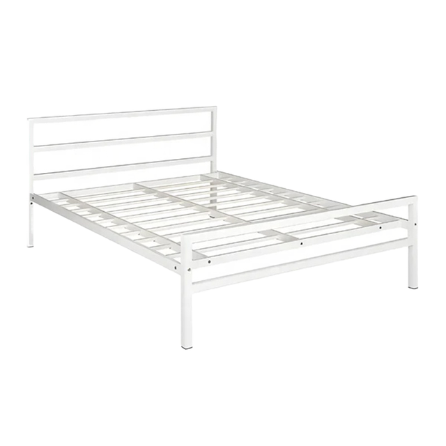 High Headboard Metal Double Bed Frame, Sturdy Steel Slat Platform Bed With Under Bed Storage for Modern Bedroom