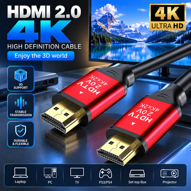 HDMI 2.0 Cable 4K 60Hz 18Gbps High Speed HDMI Male to Male Cable 24K Gold Plated for TV Monitor Projector 1.5M 3M 5M 10M 20M